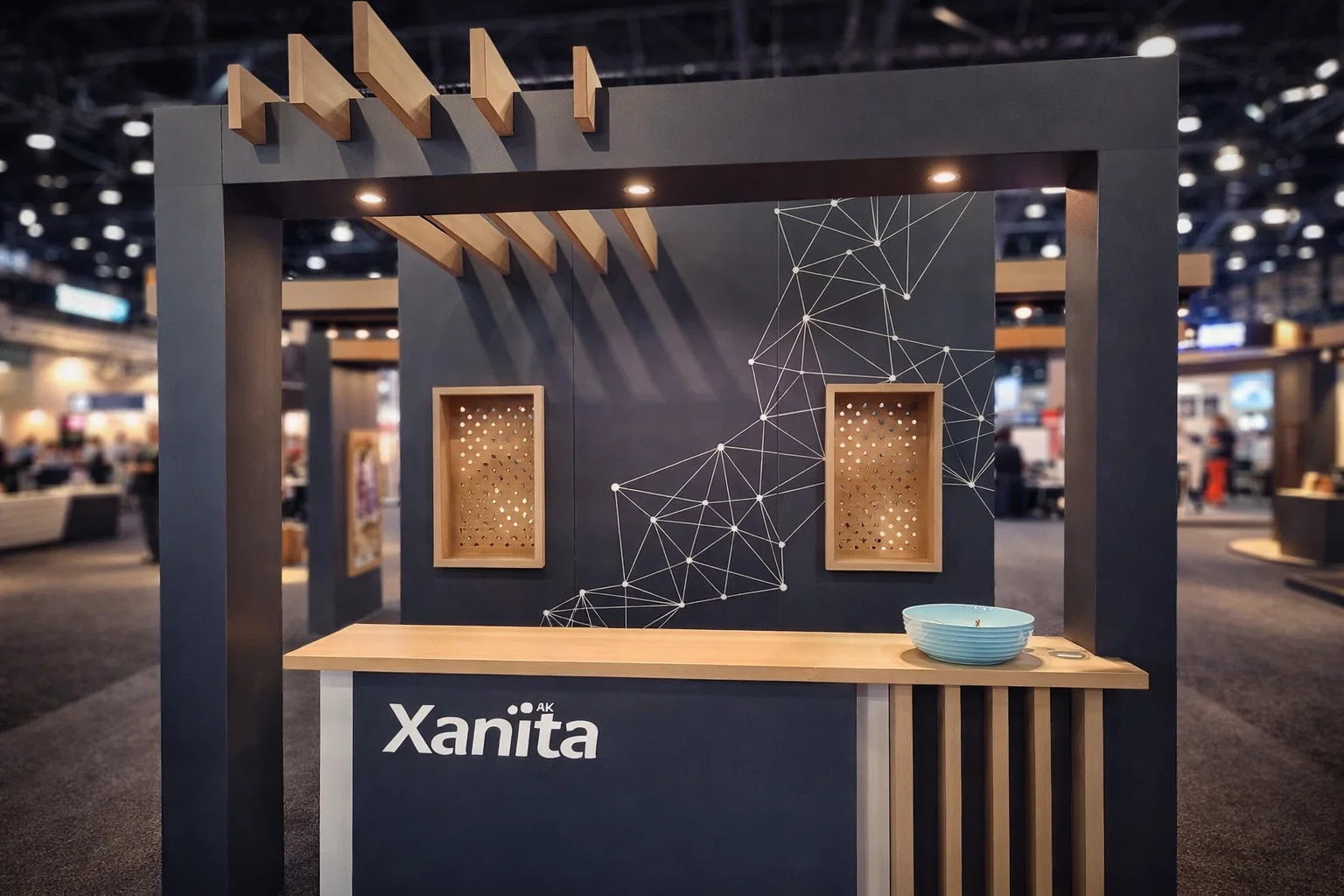 Xanita exhibition booth showcasing sustainable fibreboard construction